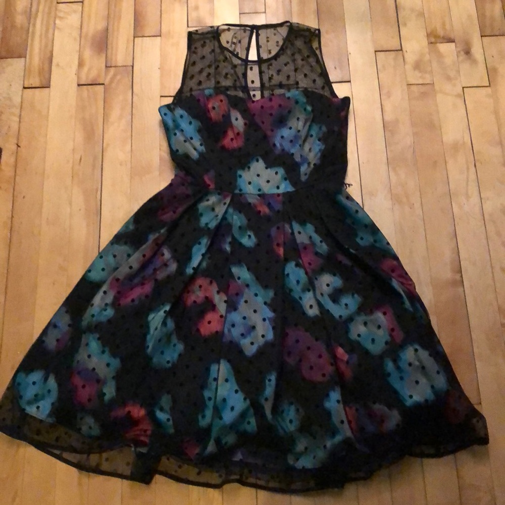 Modcloth Eliza J Mesh Overlay Dress in Watercolor